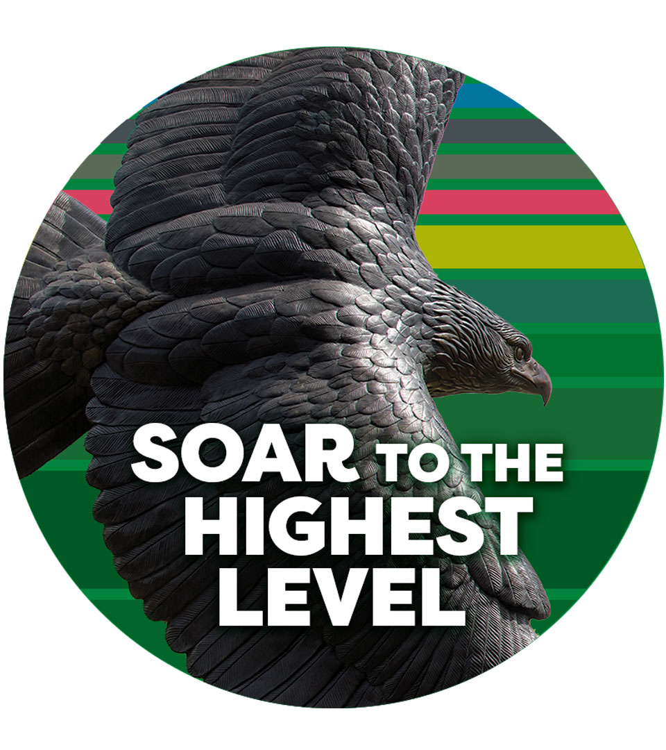 "Soar to the highest level" over eagle statue