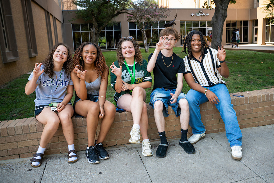 Students sitting on campus