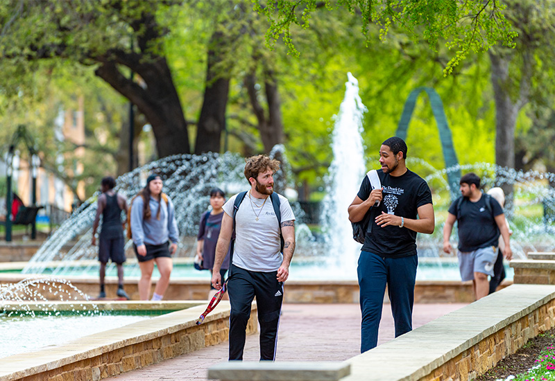 Students walking across UNT