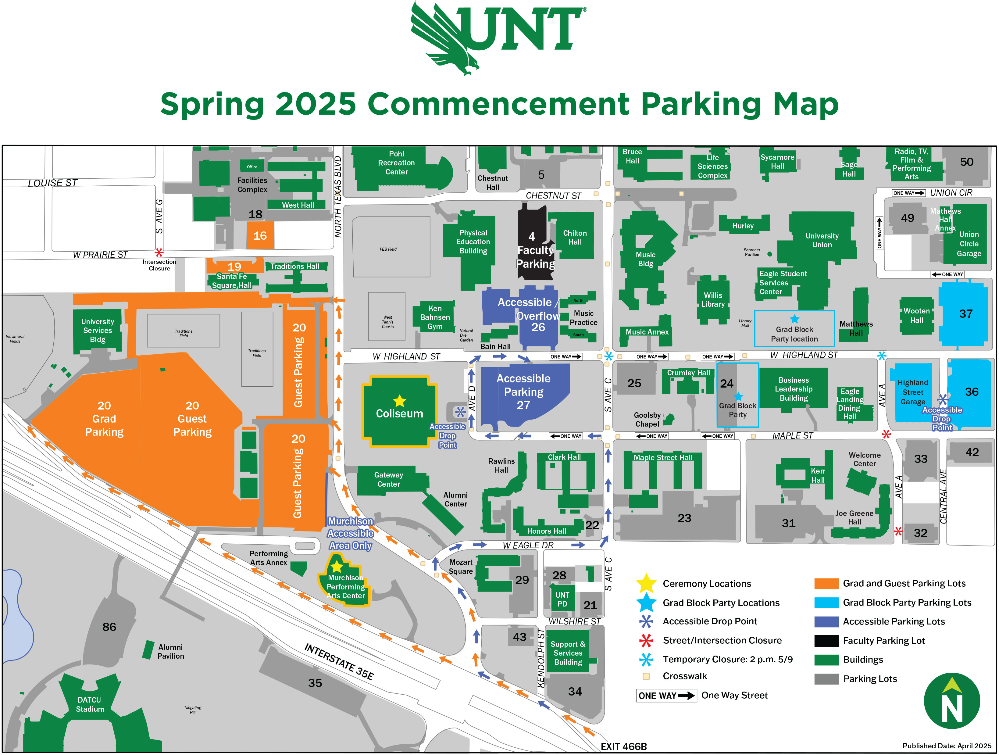 Spring 2025 Commencement Parking Map