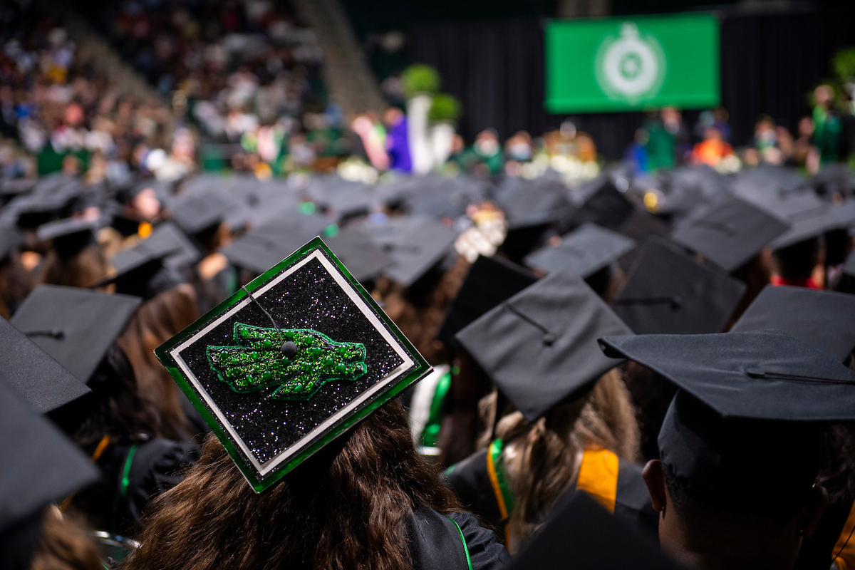 Engineering student with orange tassel at UNT Commencement