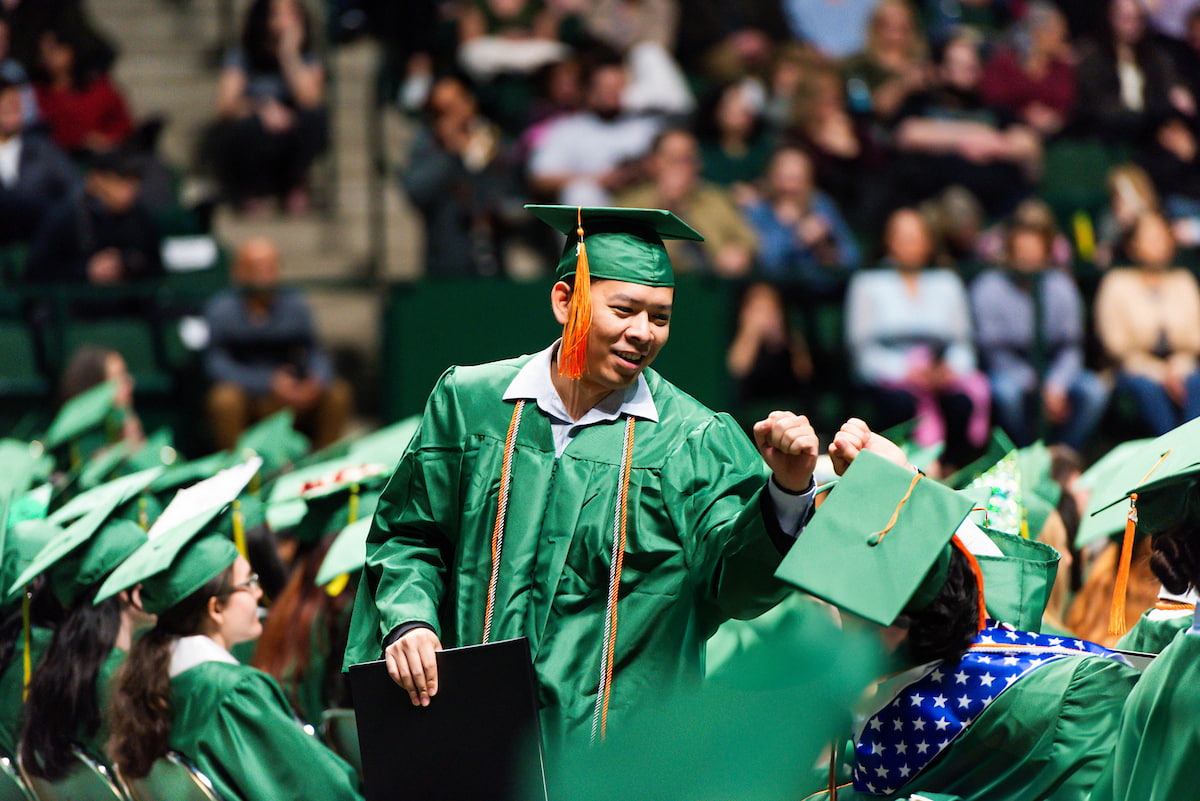 Engineering student with orange tassel at UNT Commencement