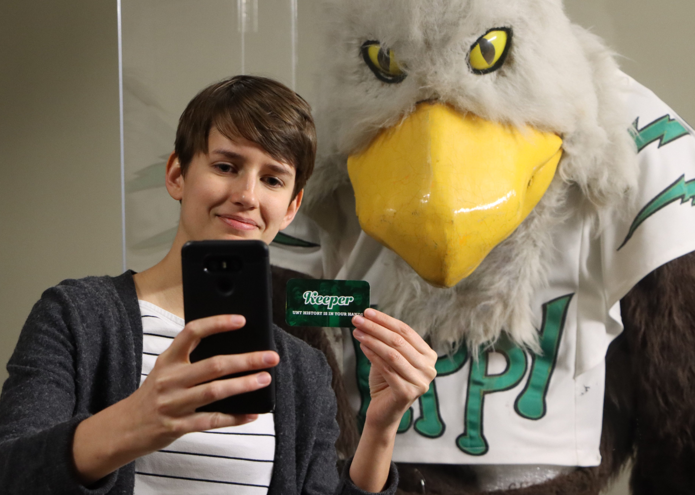 Rachael Zipperer with UNT's Eppy Mascot