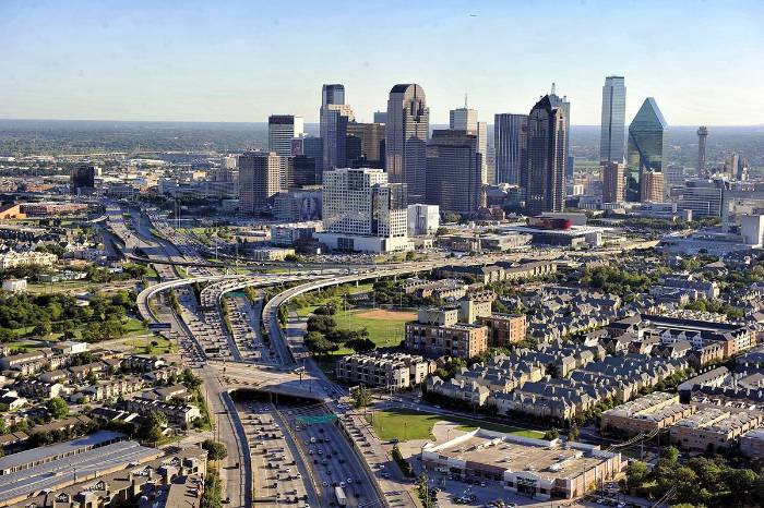 An arial shot of downtown Dallas