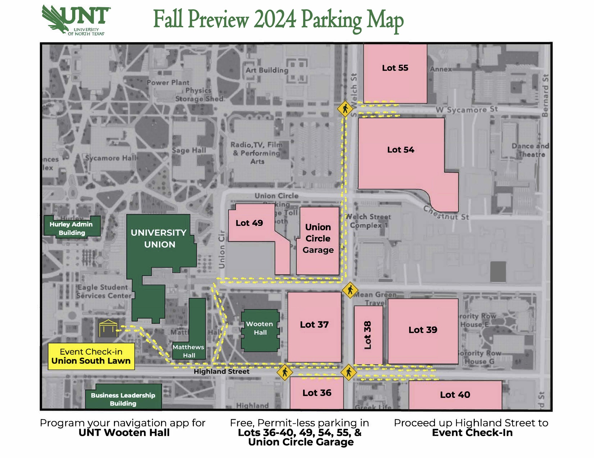Fall 2024 UNT Preview Parking Map