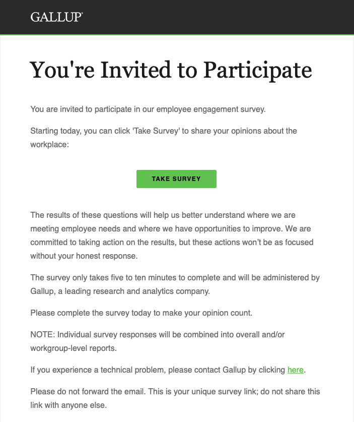 Graphic of Gallup survey email sample