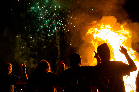 Students around a bonfire