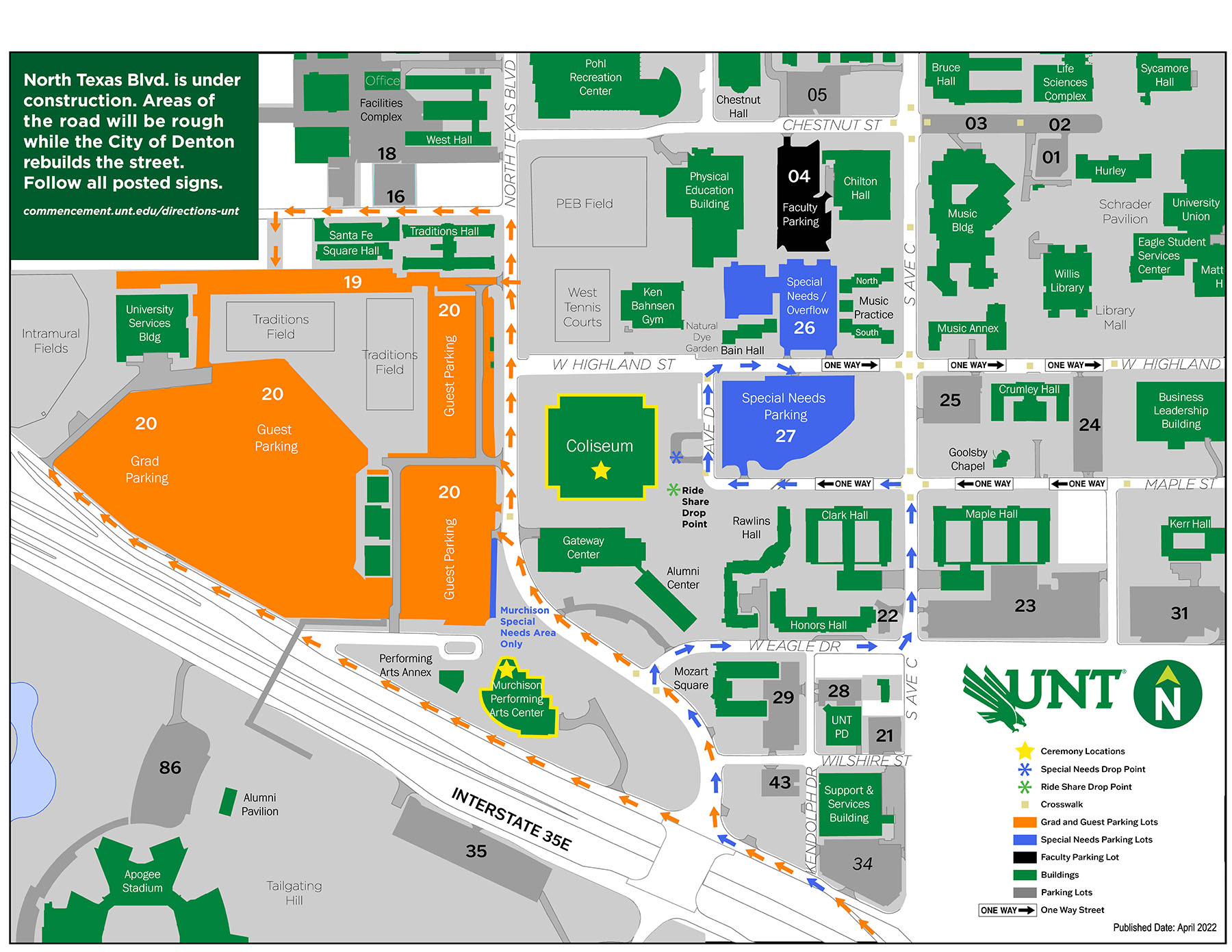 Spring 2022 Commencement Parking Map