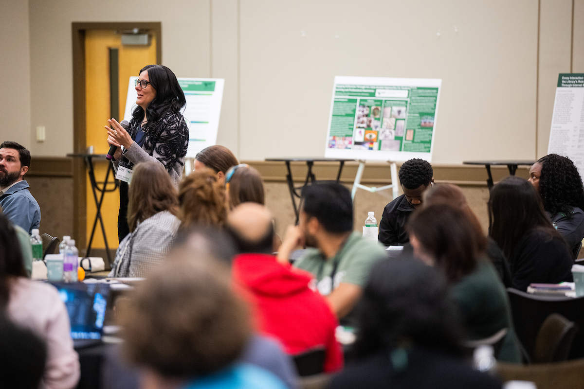 Sheila Bustillos presenting at the Student Portraits Data Symposium