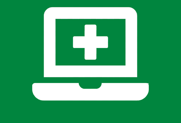 Computer logo on a green background